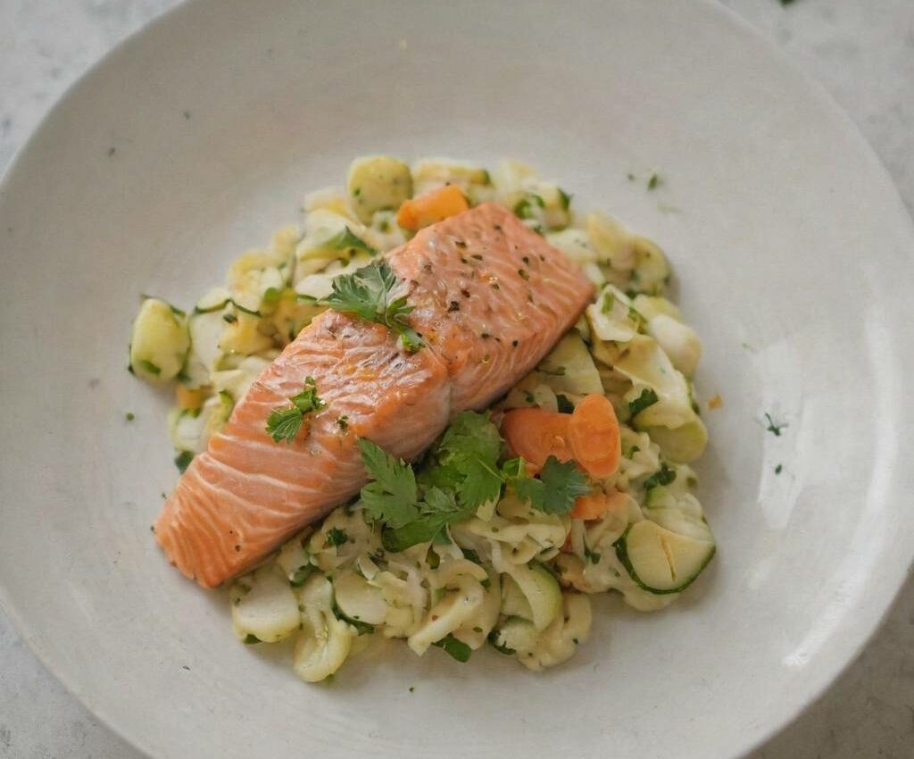 Truite Saumonée aux Légumes et Coquillettes au cookeo