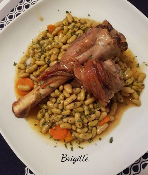 sourie d'agneau miel vinaigre flageolets