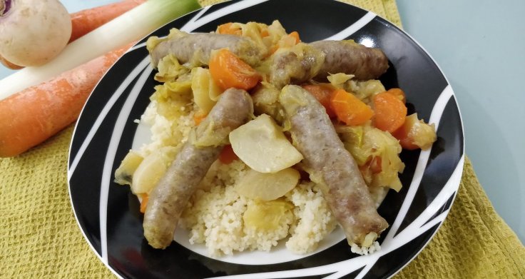 Poireaux, carottes chipolatas comme un couscous au cookeo