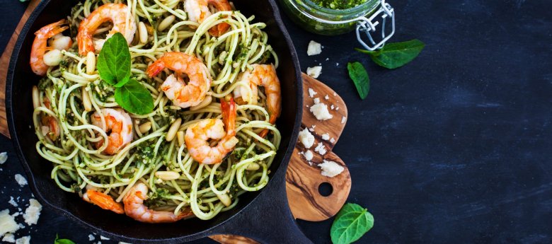 Spaghetti aux crevettes sauce pesto au cookeo