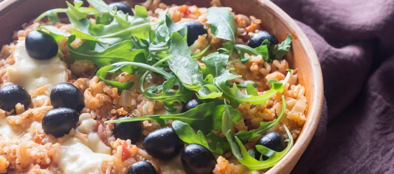 Risotto tomate, olive, Mozzarella