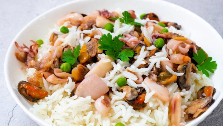 Risotto aux Fruits de Mer et Petits Pois, Cuit au Vin Blanc avec Cookeo